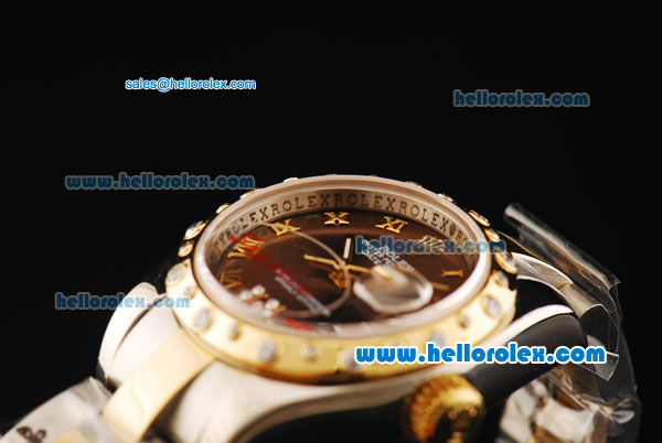 Rolex Datejust Oyster Perpetual Automatic Movement Brown Dial with Diamond Gold Bezel and Two Tone Strap-Lady Model - Click Image to Close